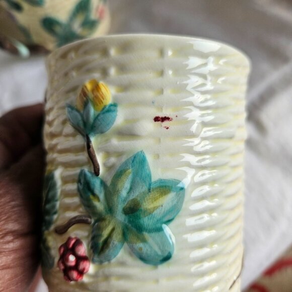 Vintage 80s Haldon Group Blackberry Basketweave Handpainted Pitcher Set - Picture 3 of 6